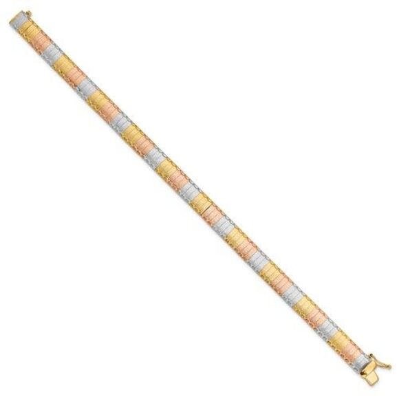 Leslie's 14k Tri-color Omega Style Scratch-finish Bracelet, 7.5 inches long, Rea - Picture 5 of 6